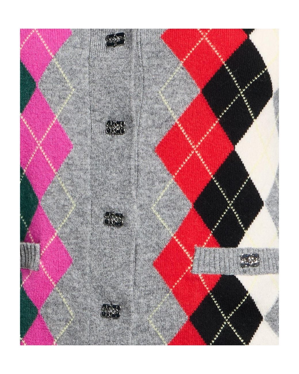 Ganni Gray Geometric Wool Knit Cardigan