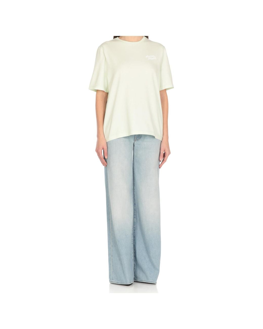 Maison Kitsuné White Maison Kitsuné Logo Embroidered Crewneck T-Shirt