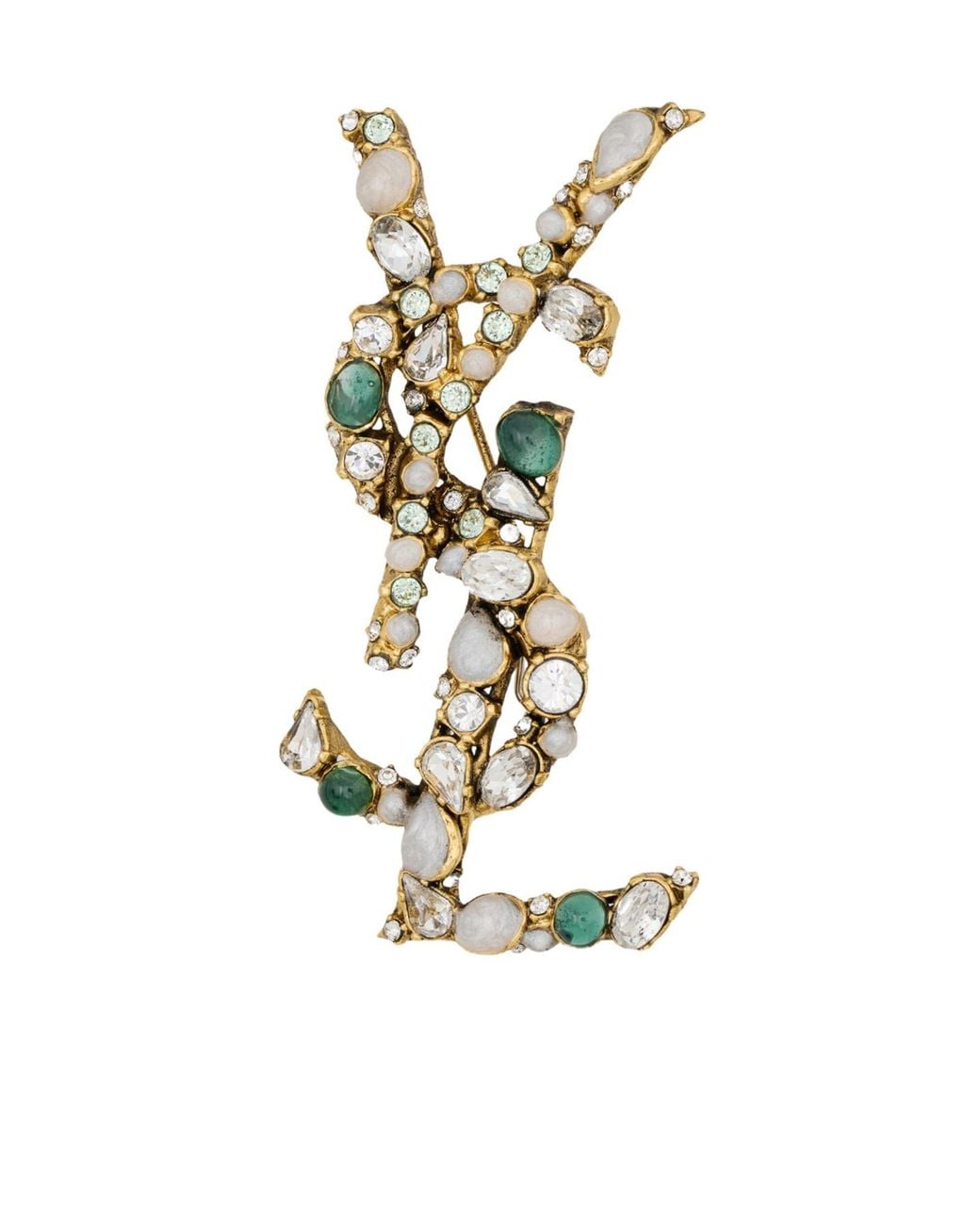Saint Laurent White Cassandre Embellished Brooch