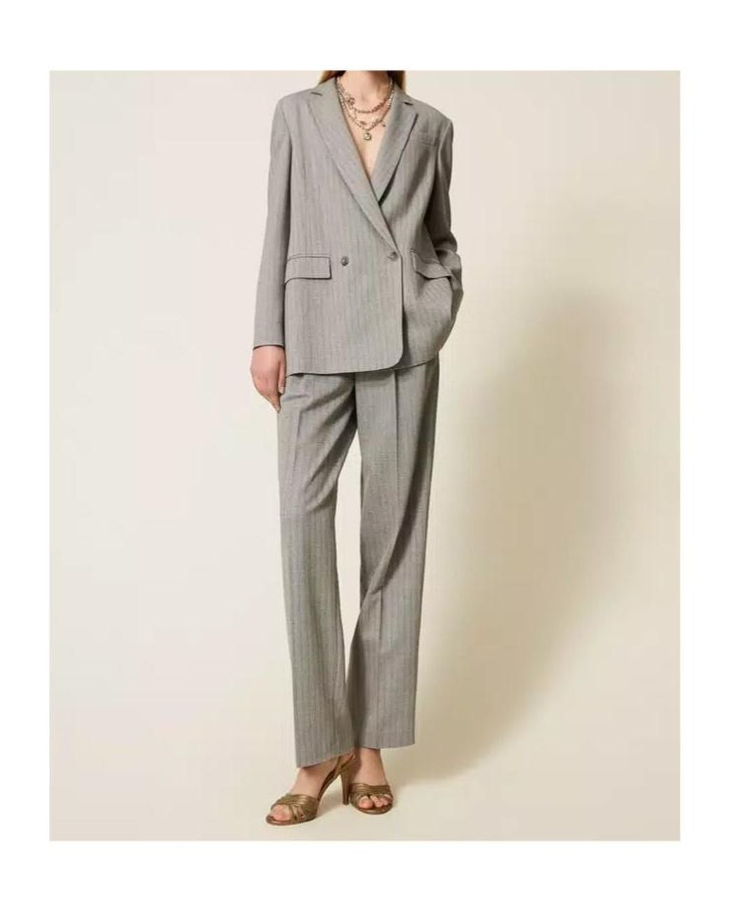 Twinset Gray Pinstriped Pleated Trousers