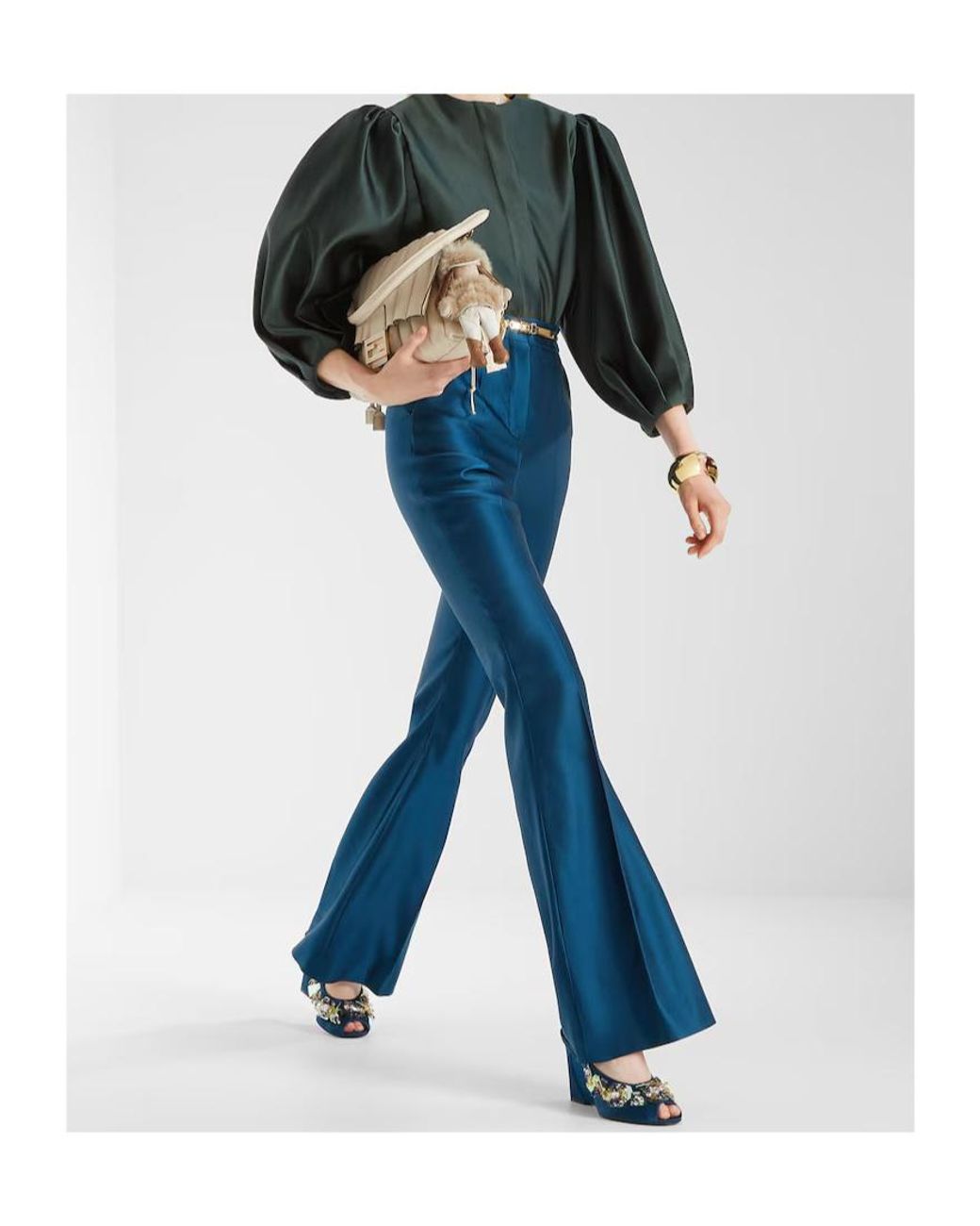 Fendi Blue High-Waist Flared Satin Trousers