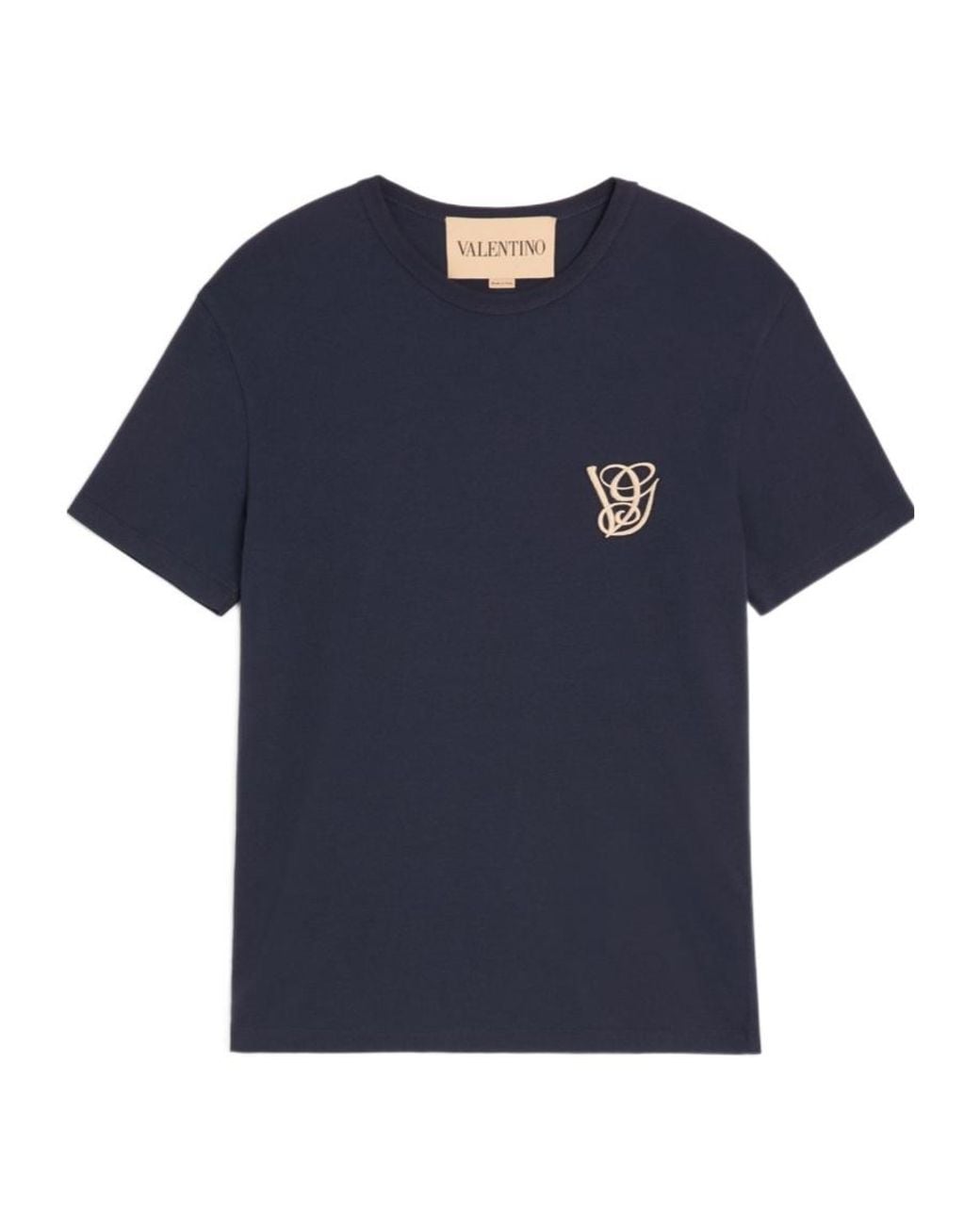 Valentino Blue Logo Embroidered Crewneck T-Shirt for men