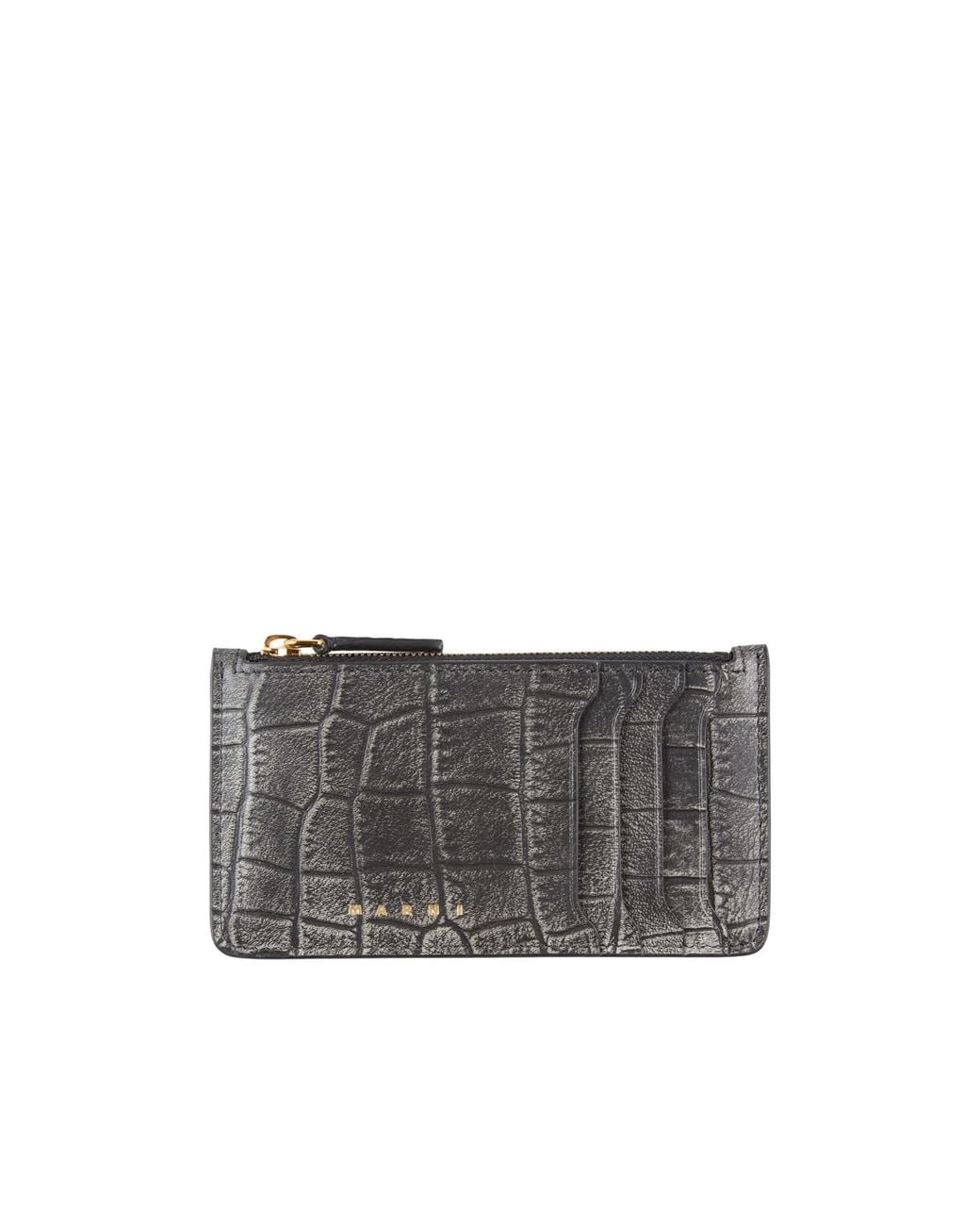 Marni Gray Crocodile-Print Cardholders