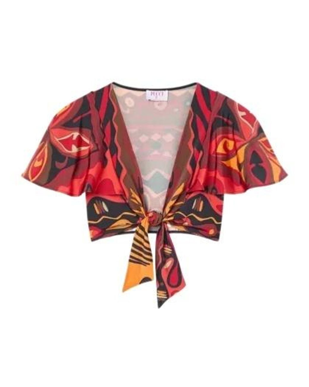 Emilio Pucci Red Pucci Angoli Knotted Satin Top
