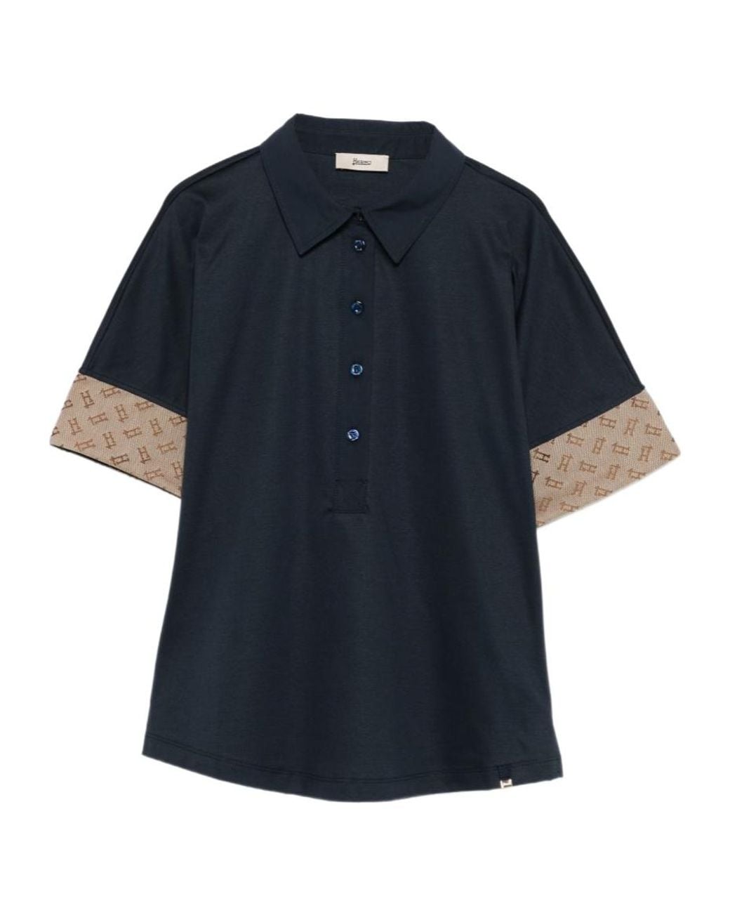 Herno Blue Jacquard Trim Polo Top