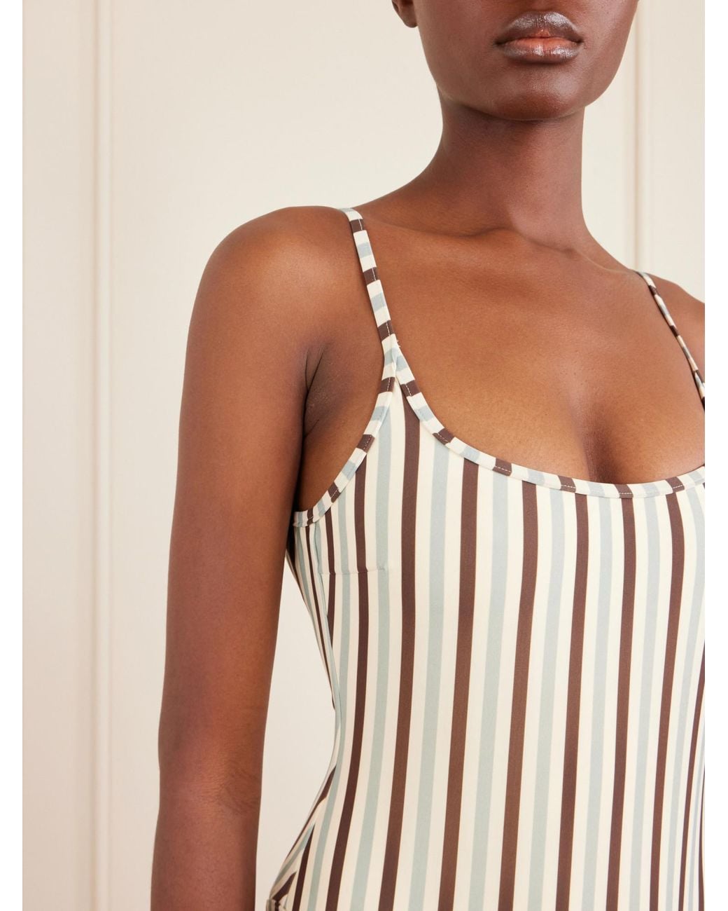 Haight White Pipping Thidu Striped Swimsuit