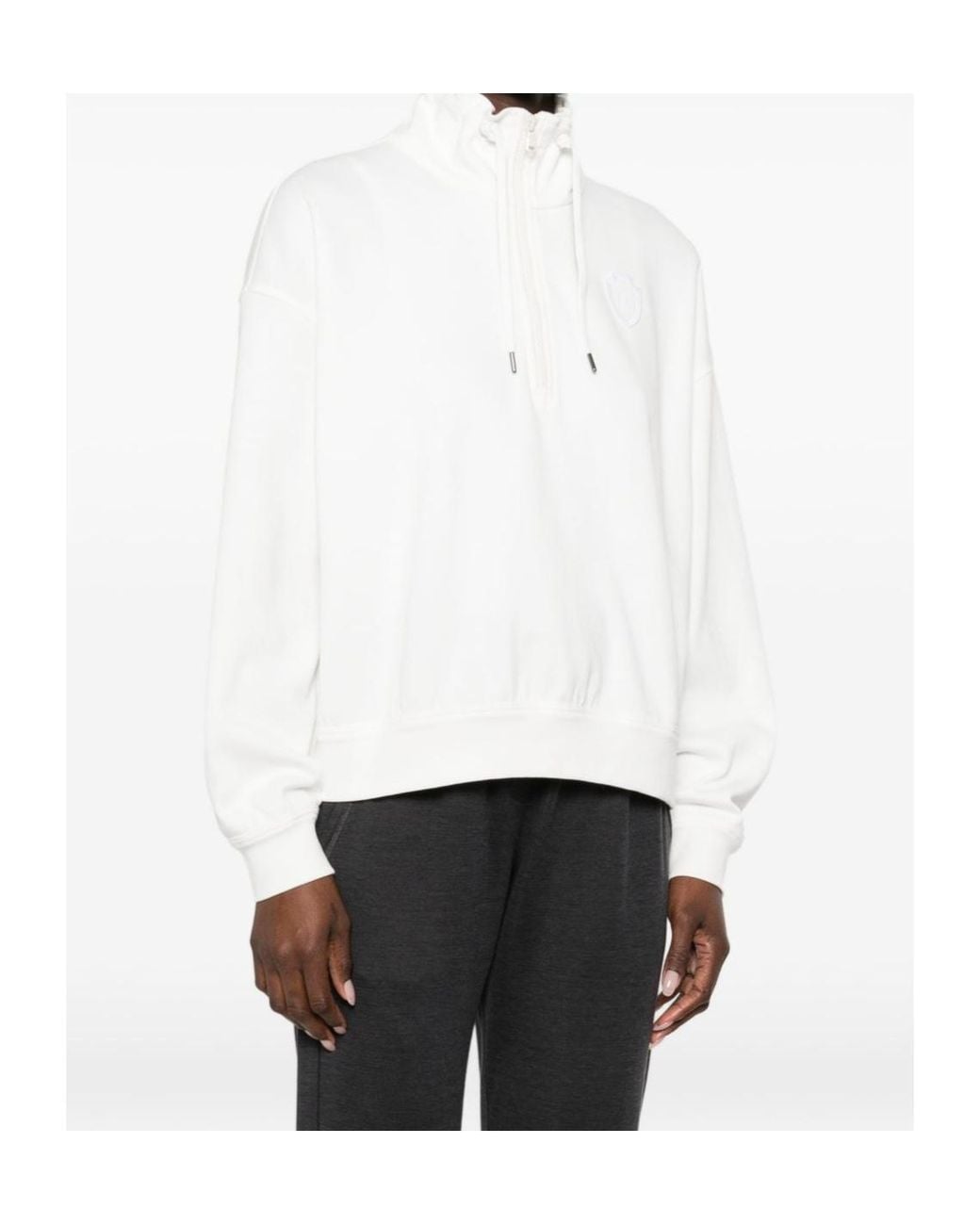 Brunello Cucinelli White Quater-Zip Detailed Sweatshirt