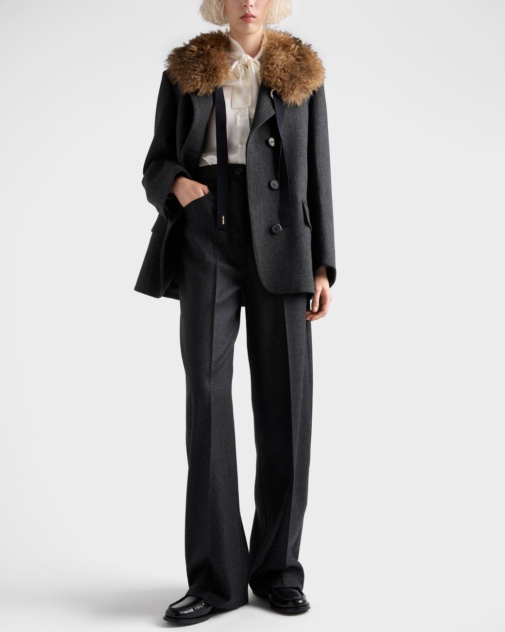 Prada Blue Logo Detailed Pleated Trousers