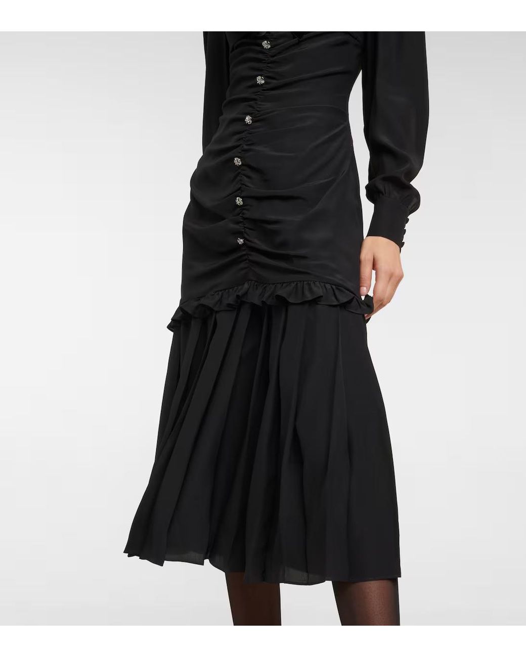 Alessandra Rich Black Ruched Silk Midi Dress