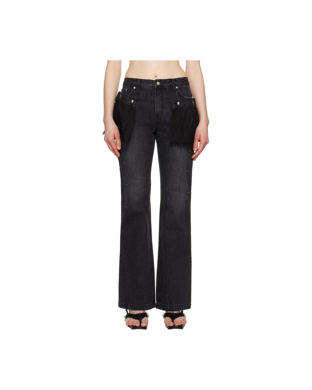 ★ANDERSSON BELL★ Flower lace bootcut jeans ANDERSSON BELL Flower Lace Attached Bootcut Jeans in Black