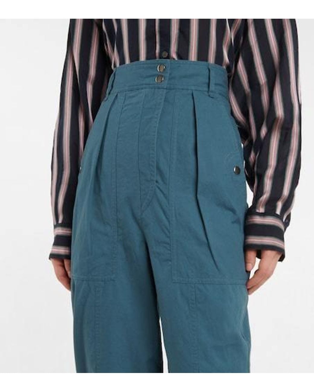 Isabel Marant Blue High-Rise Tapered Cotton Pants