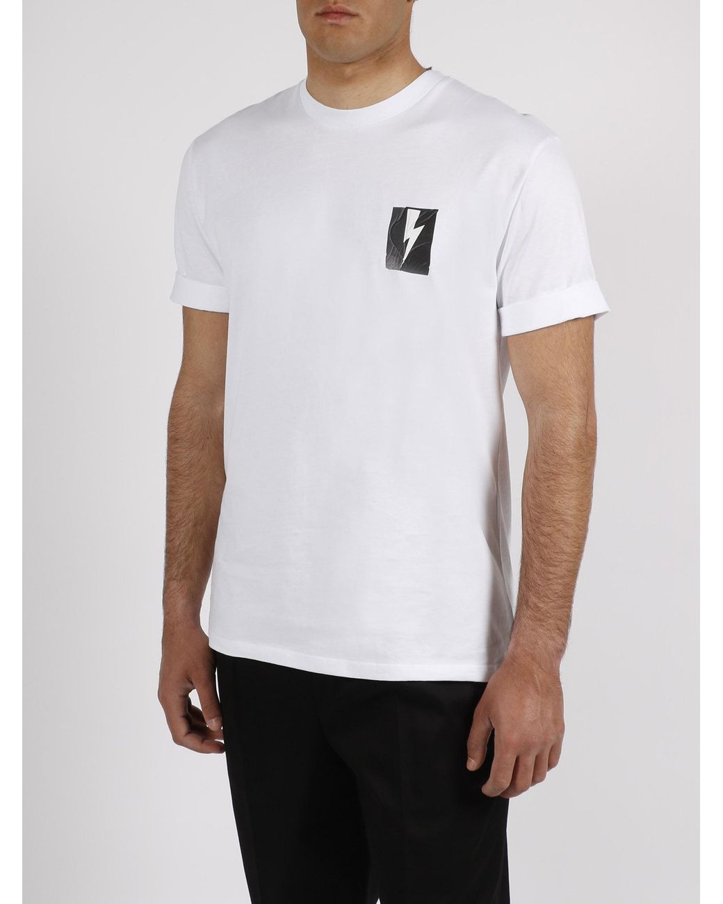 Neil Barrett White Flag Bolt Cotton T-Shirt for men