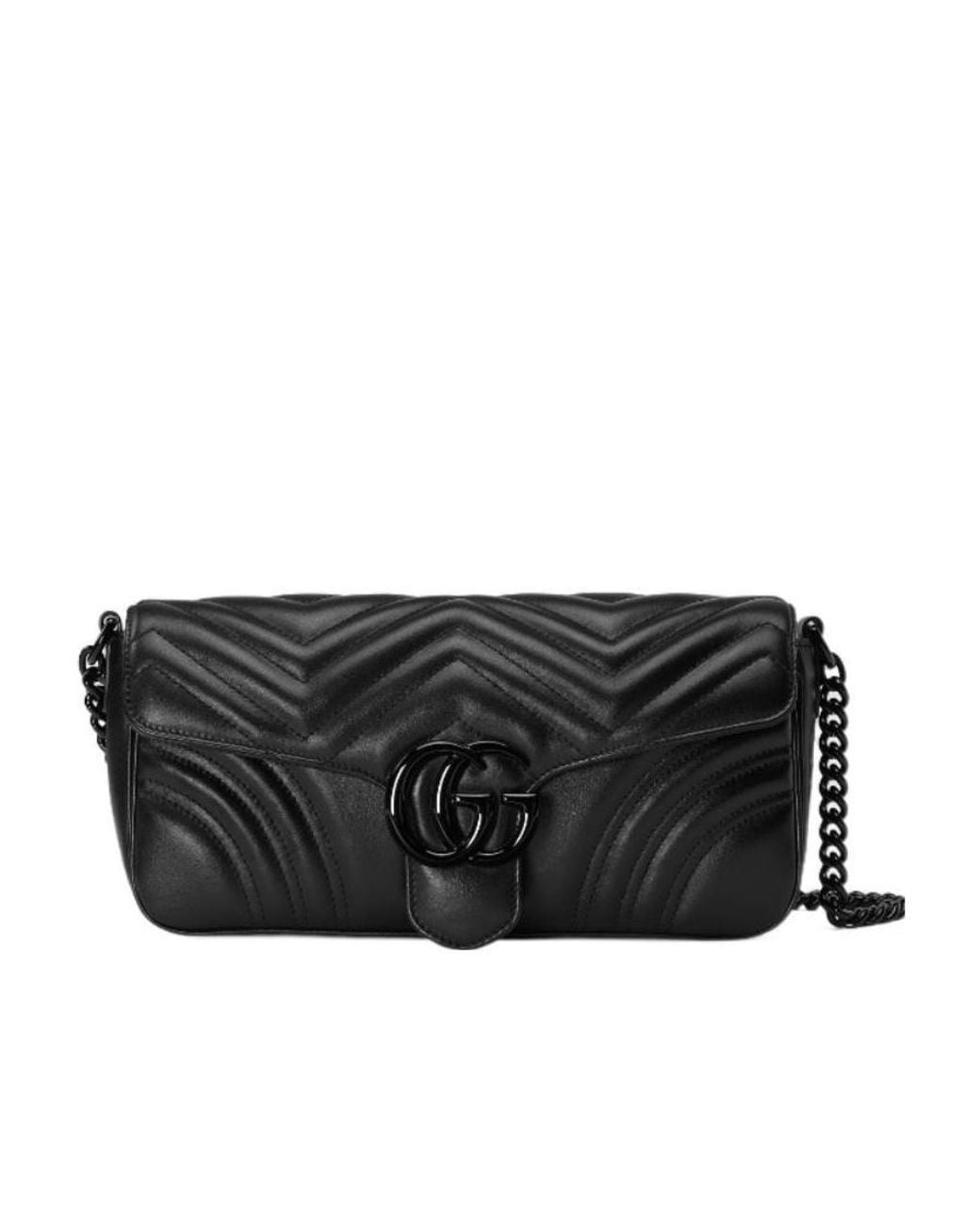 Gucci Black Gg Marmont Chain Linked Shoulder Bag