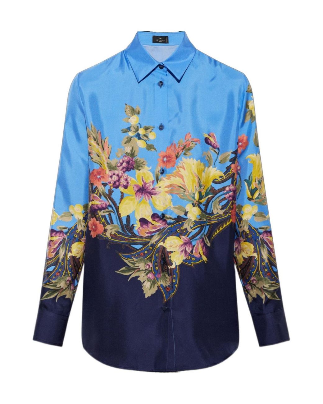 Etro Blue Floral Print Shirt Tops