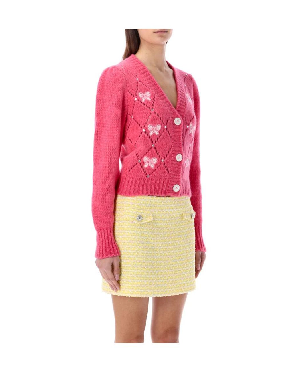 Alessandra Rich Ribbon-Embroidered Knit Cardigan