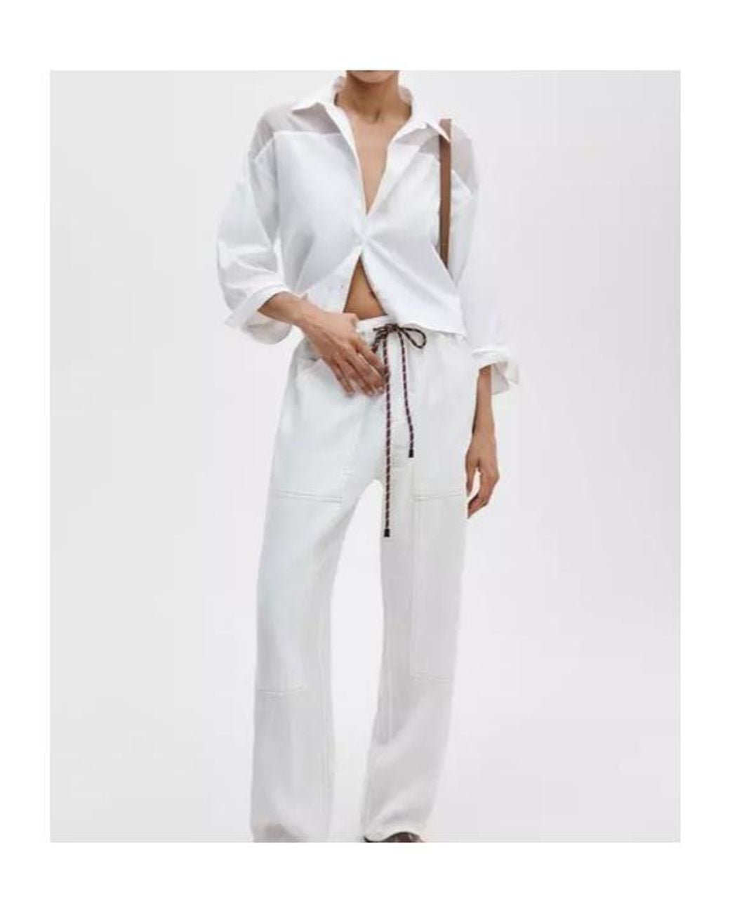 Rag & Bone White Sheer Panel Cropped Shirt