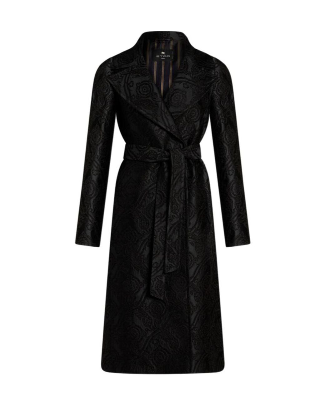 Etro Black Chenille Jacquard Belted Coat