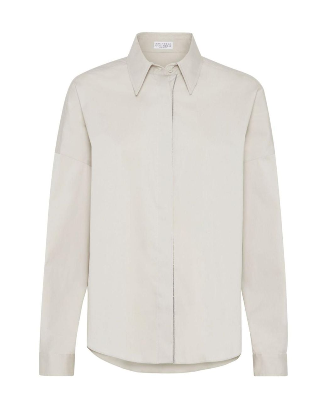 Brunello Cucinelli White Embellished Curved Hem Shirt