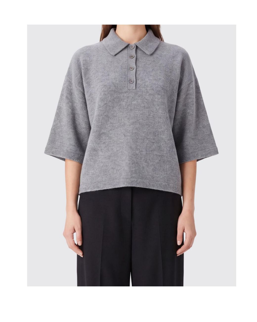 FRAME Gray Cropped Cashmere Polo Top