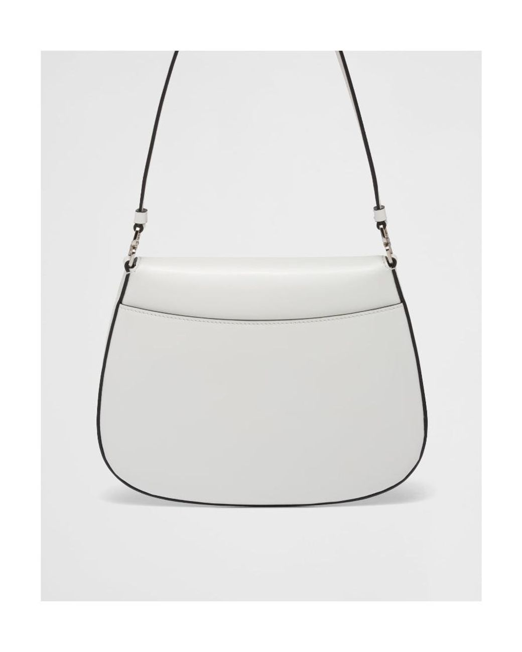 Prada White Cleo Brushed Leather Shoulder Bag With Flap