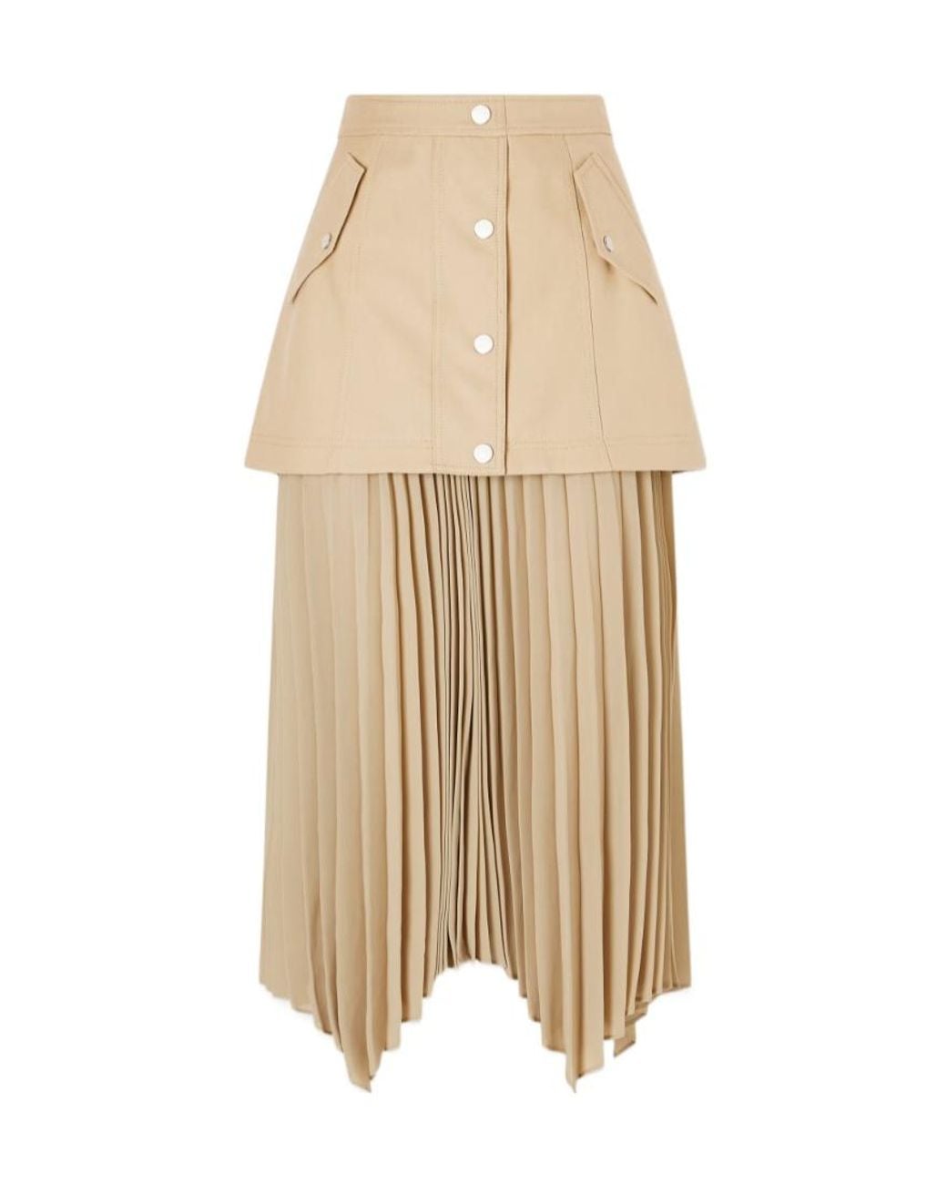 Veronica Beard Natural Patricka Asymmetric Layered Pleated Woven Skirt