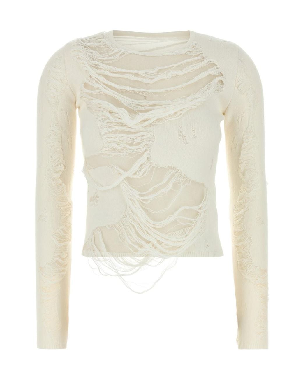 MM6 by Maison Margiela White Distressed Blend Jumper