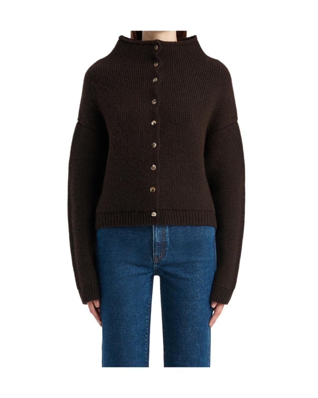 Khaite Black Marjorie Cashmere Rib-Knit Funnel-Neck Cardigan