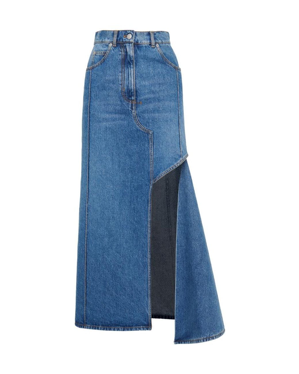 McQueen Blue Slashed Cut-Out Denim Midi Skirt