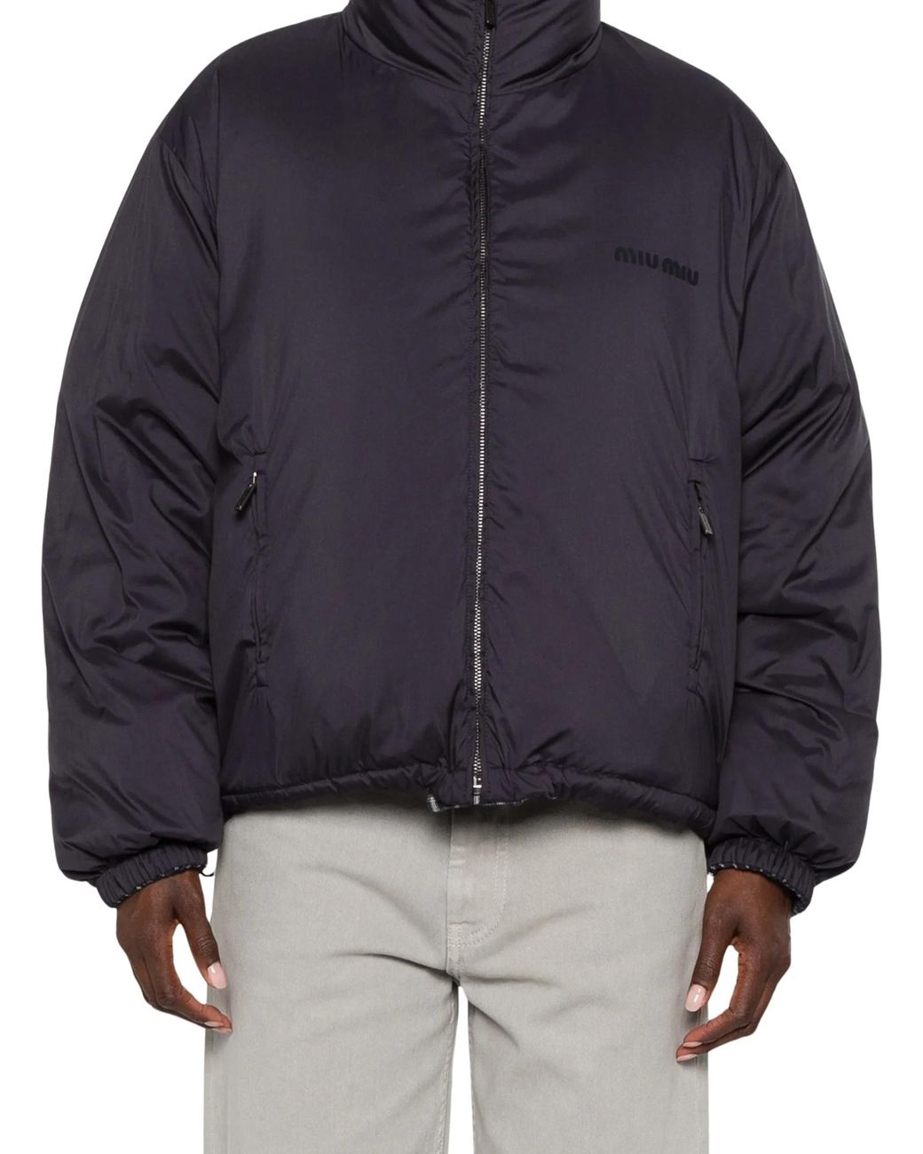 Miu Miu Gray Reversible Flannel Down Jacket