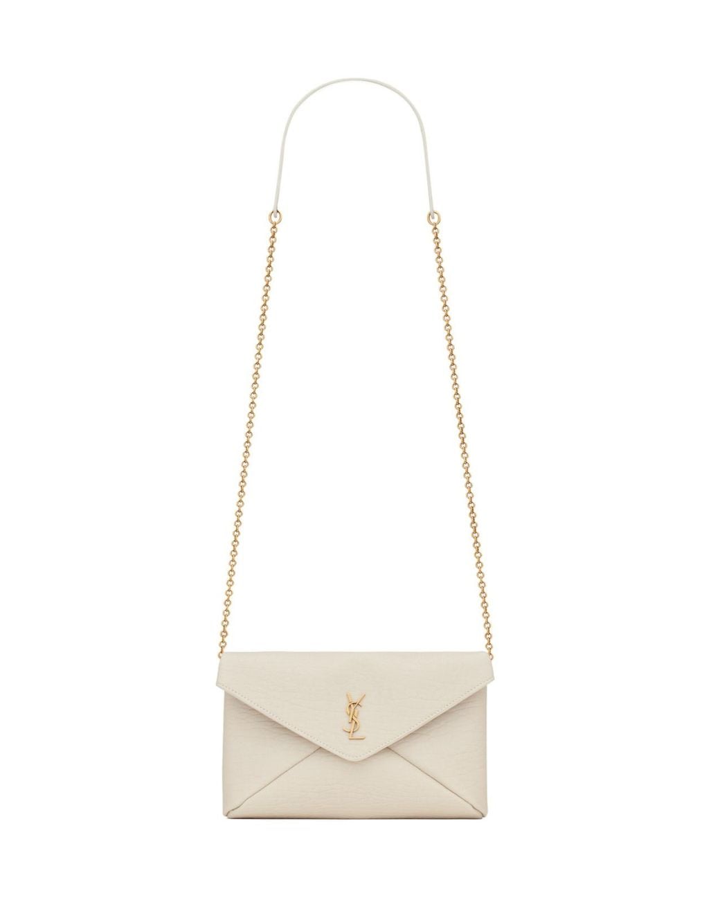 Saint Laurent White Cassandre Small Chain Clutch