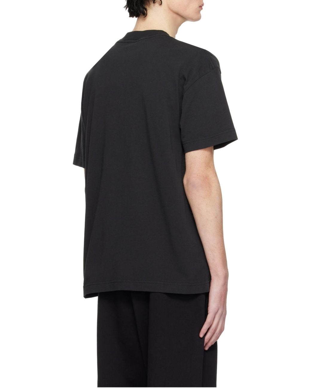 Palm Angels Black Curved Logo Printed Crewneck T-Shirt for men