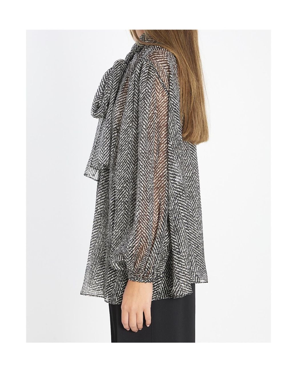 Dolce & Gabbana Gray Chevron-Print Silk Chiffon Shirt