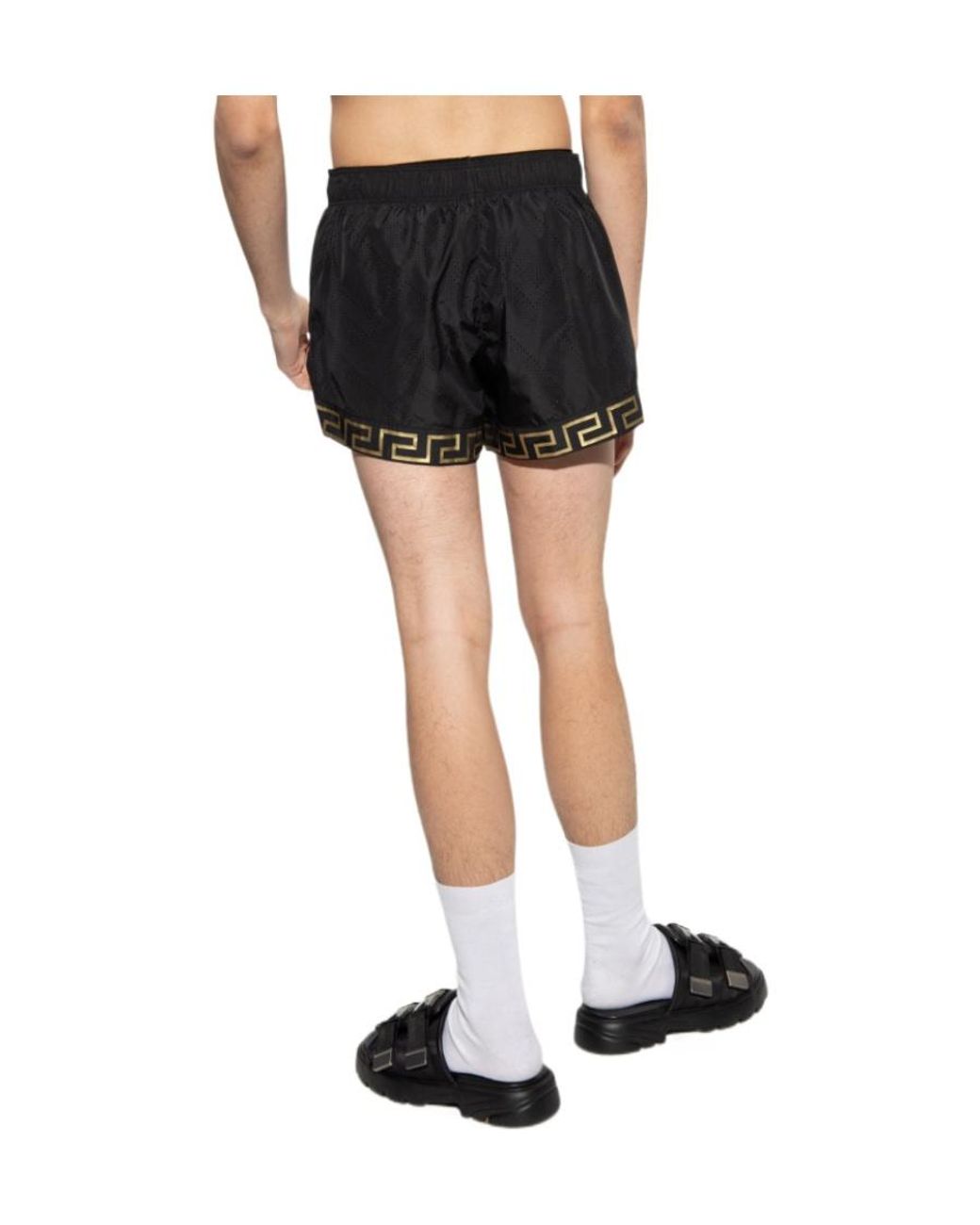 Versace Black Greca Logo-Print Shorts for men