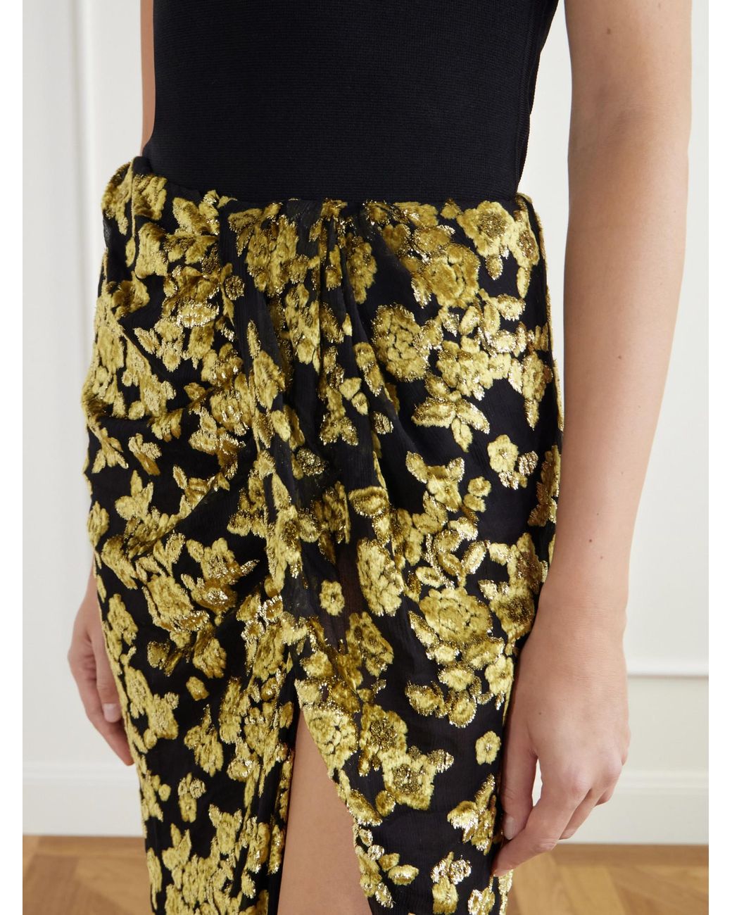 Balmain Metallic Draped Long Skirt