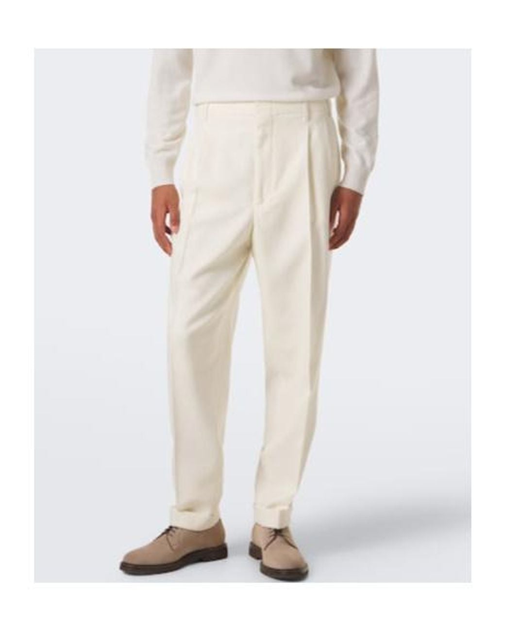 Brunello Cucinelli White Straight-Leg Pleated Casual Pants for men