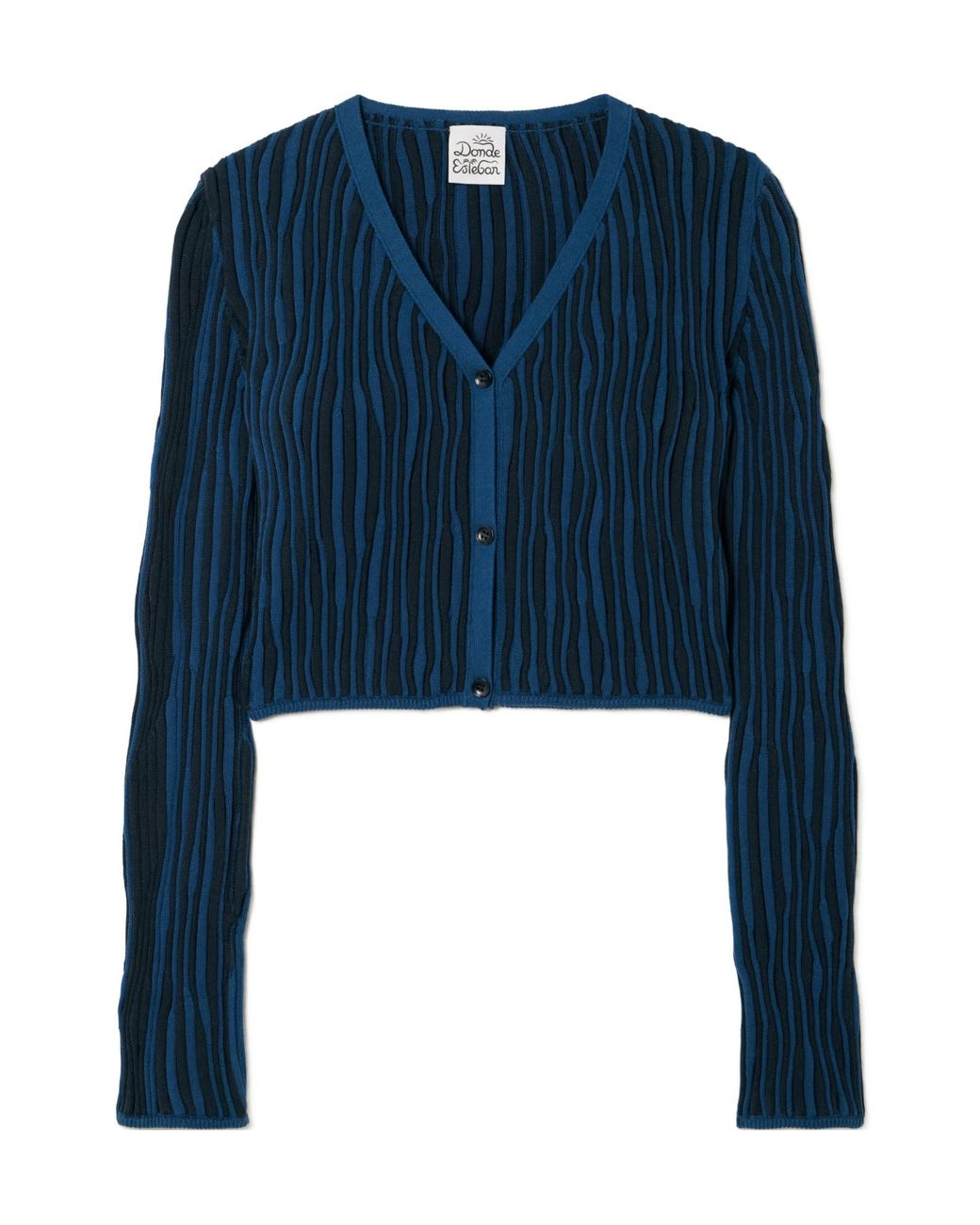 Donde Esteban Blue Ribbed Cotton Cardigan