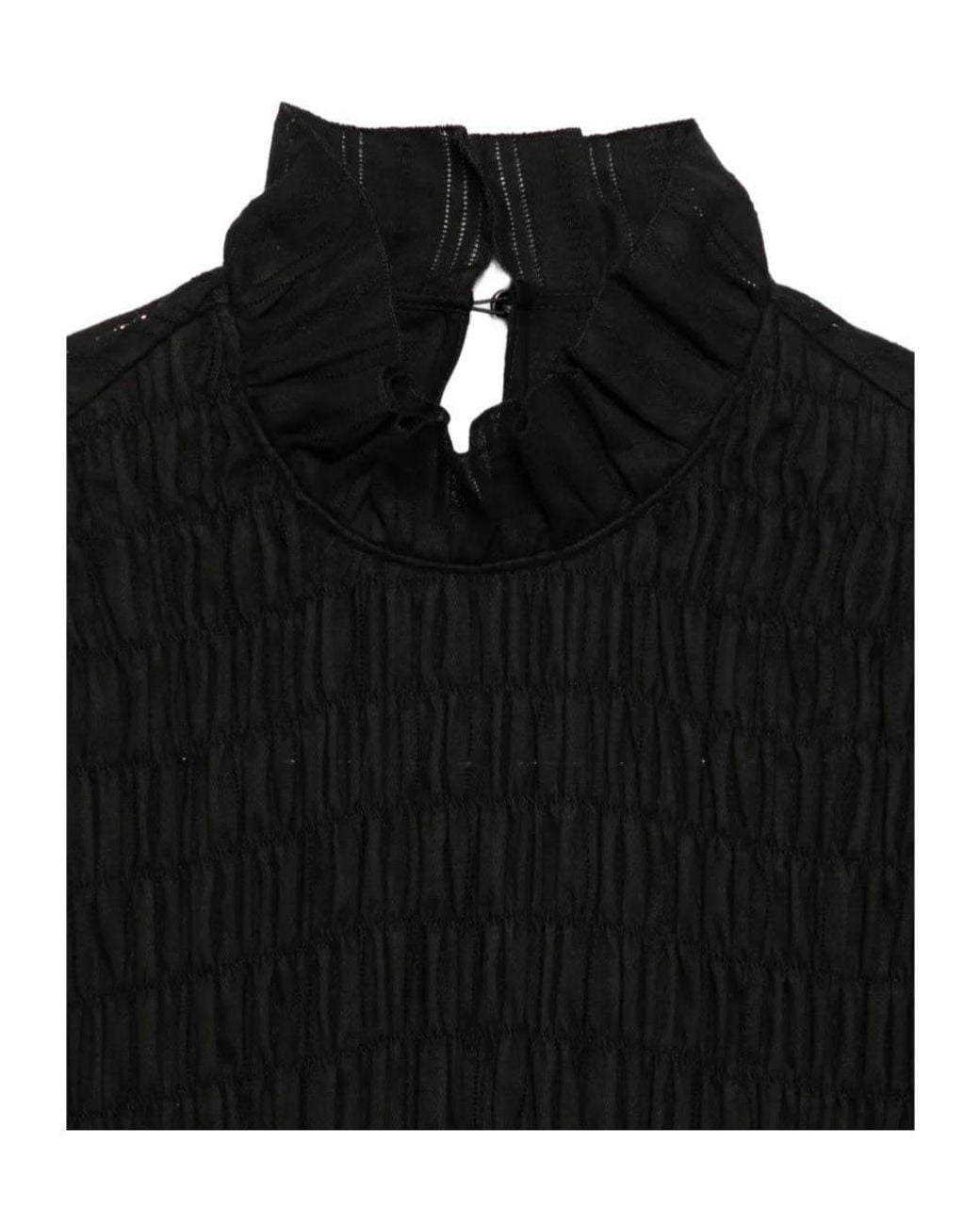 Ann Demeulemeester Black Smocked Ruffled Blouse