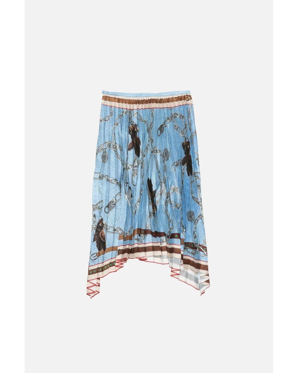 Acne Blue Pleated All-Over Print Midi Skirt