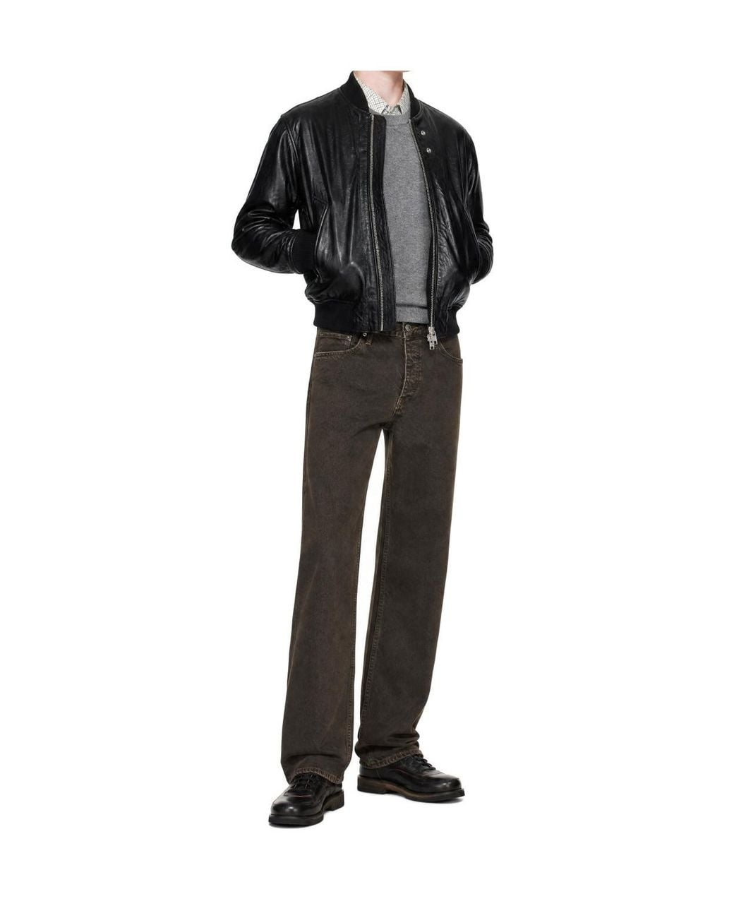 sunflower Black Zip-Up Leather Bomber Jacket for men