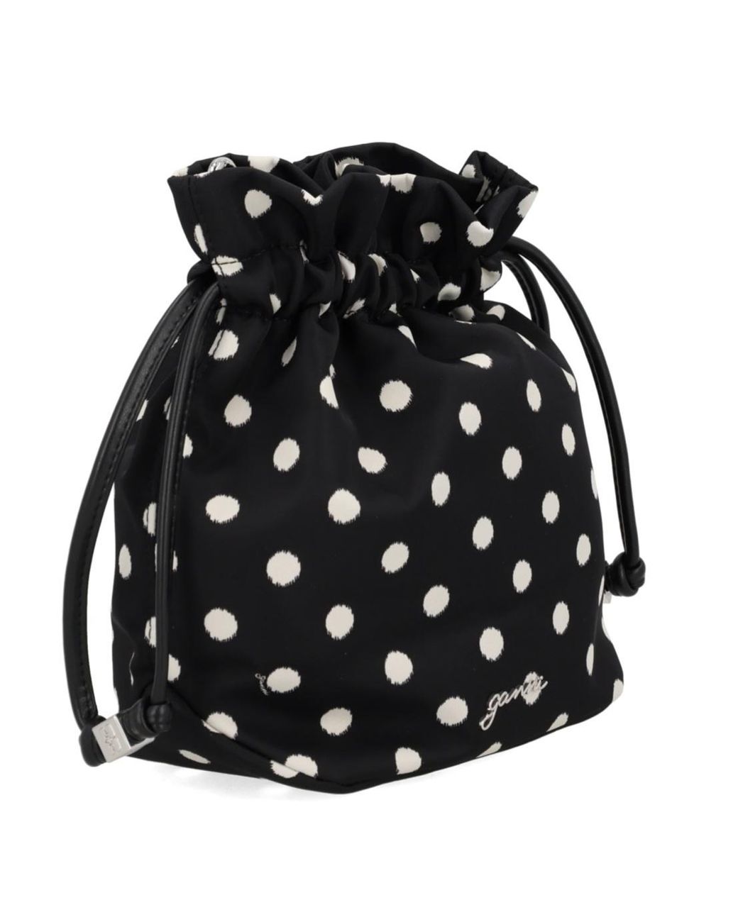 Ganni Black Printed Polka Dot Bucket Pouch