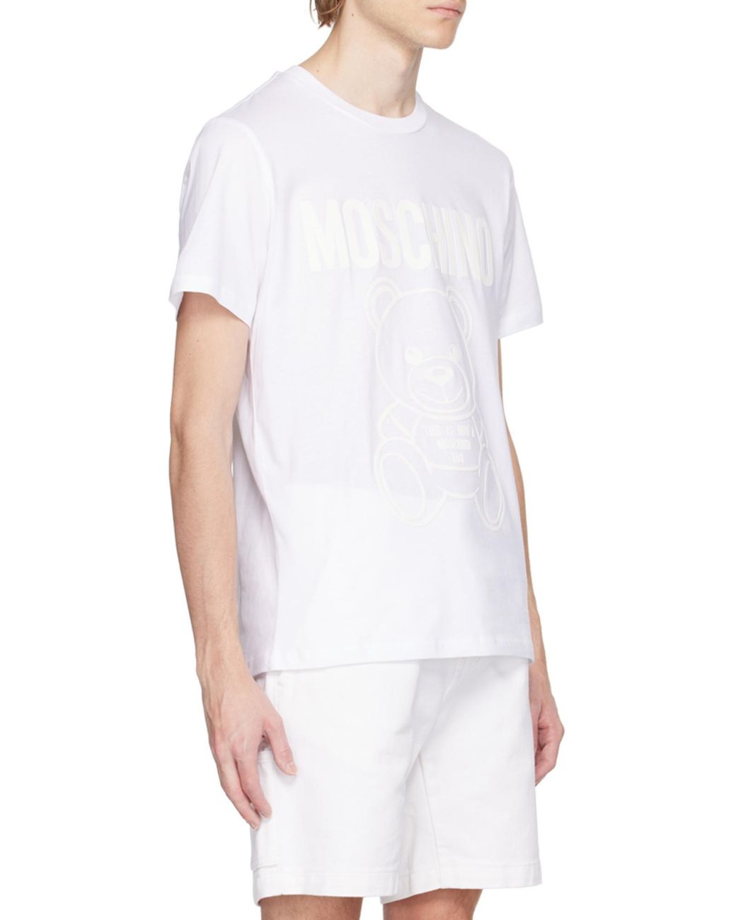 Moschino White Logo Detailed Crewneck T-Shirt for men