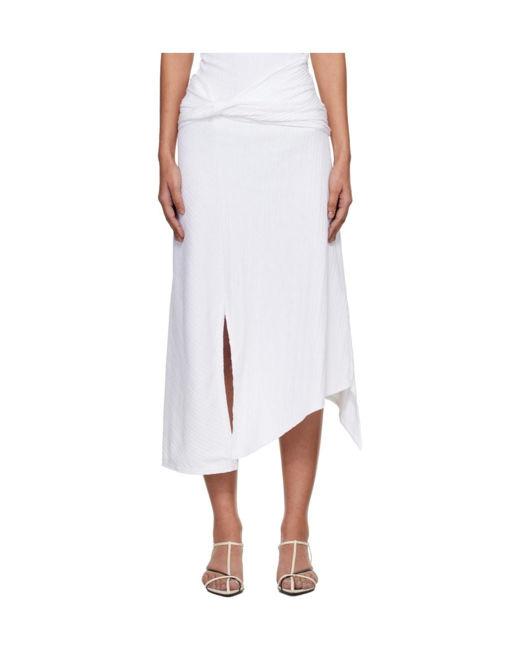 Victoria Beckham White Knot Detail Midi Skirt