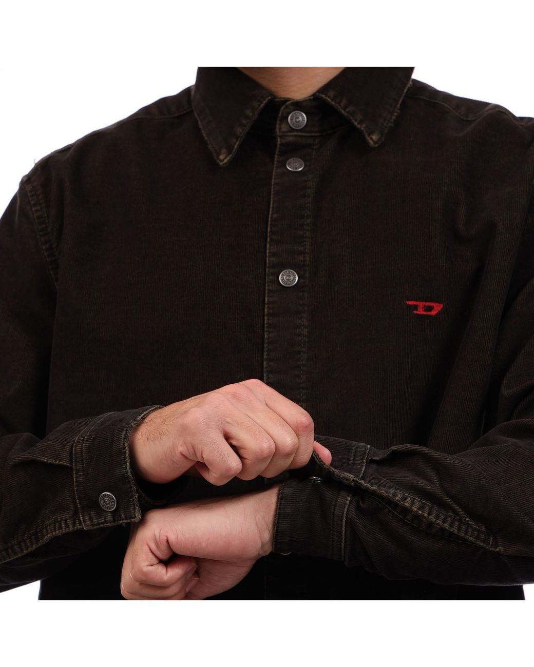 DIESEL Black Point Collar Corduroy Long Sleeve Shirt for men