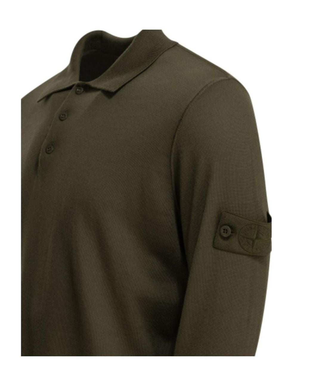Stone Island Green Logo-Patch Long-Sleeve Polo Shirt for men