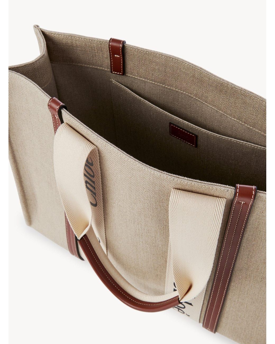 Chloé Natural Chloé Woody Logo Tape Large Tote Bag