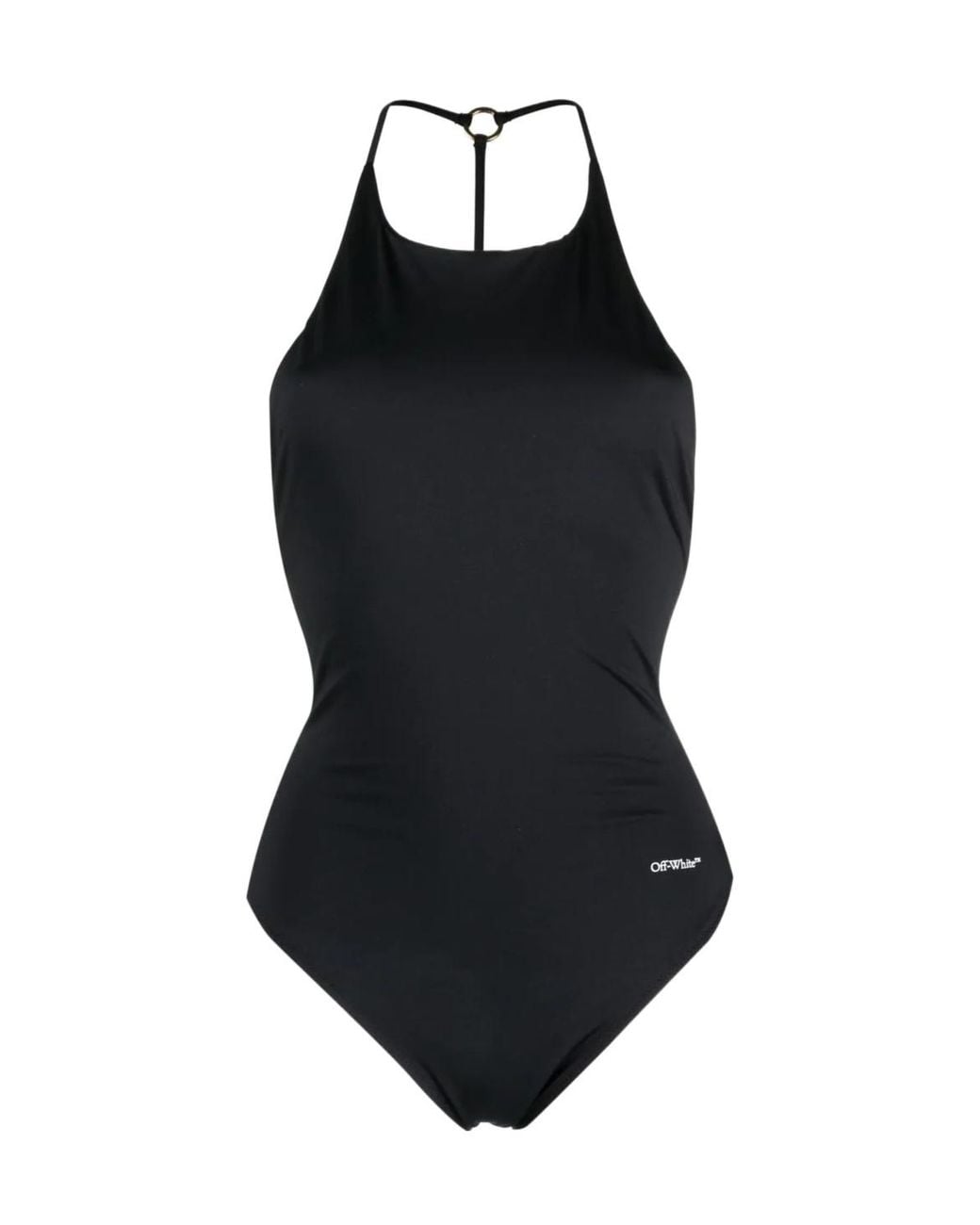 Off-White c/o Virgil Abloh Black Logo-Print Ring-Detail Swimsuit