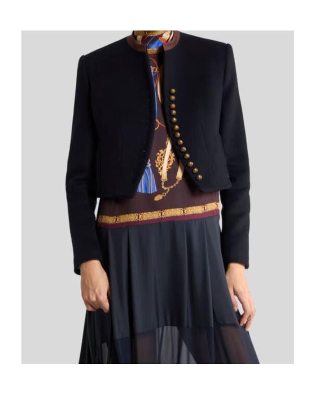 Etro Blue Wool-Blend Cloth Cropped Jacket With Pegaso Buttons