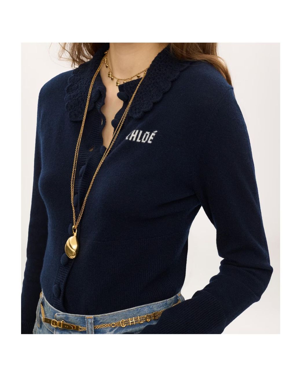 Chloé Blue Chloé Crocheted Collar Button-Up Cardigan