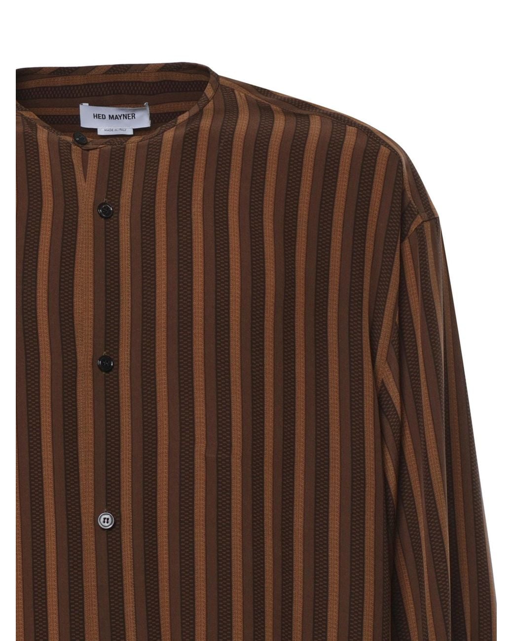 Hed Mayner Brown Stripe Band-Collar Shirt for men