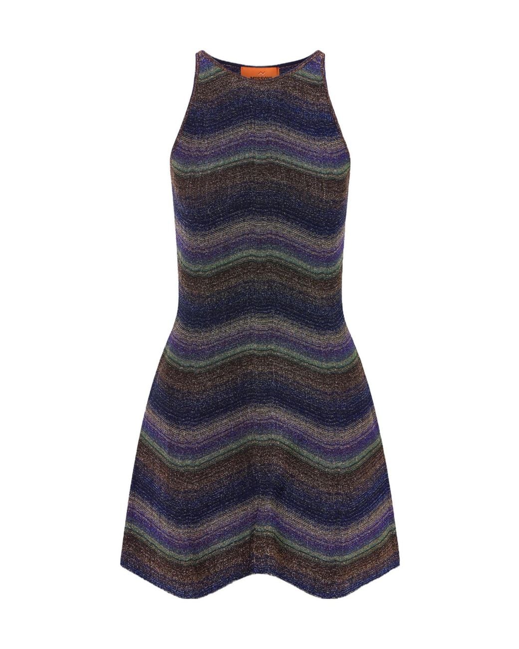 Missoni Blue Metallic Striped Crochet-Knit Mini Dress